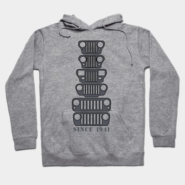 Jeep Grills Dark Grey Logo Hoodie by Caloosa Jeepers 